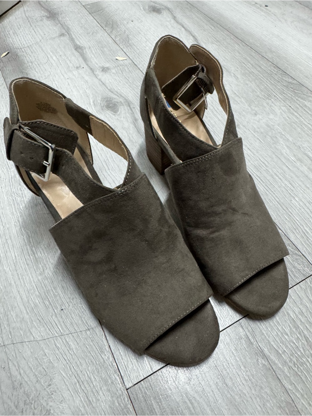 Nine West Olive Suede Open-Toe Block Heel Mules